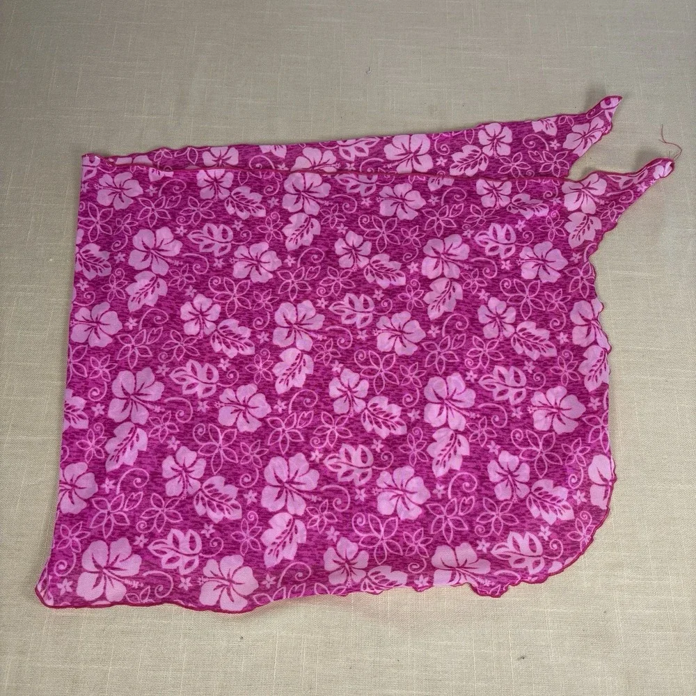 2000s Hot Pink Hawaiian Semi-Sheer Sarong Swim Coverup Tie Pool Swim Y2K OS
